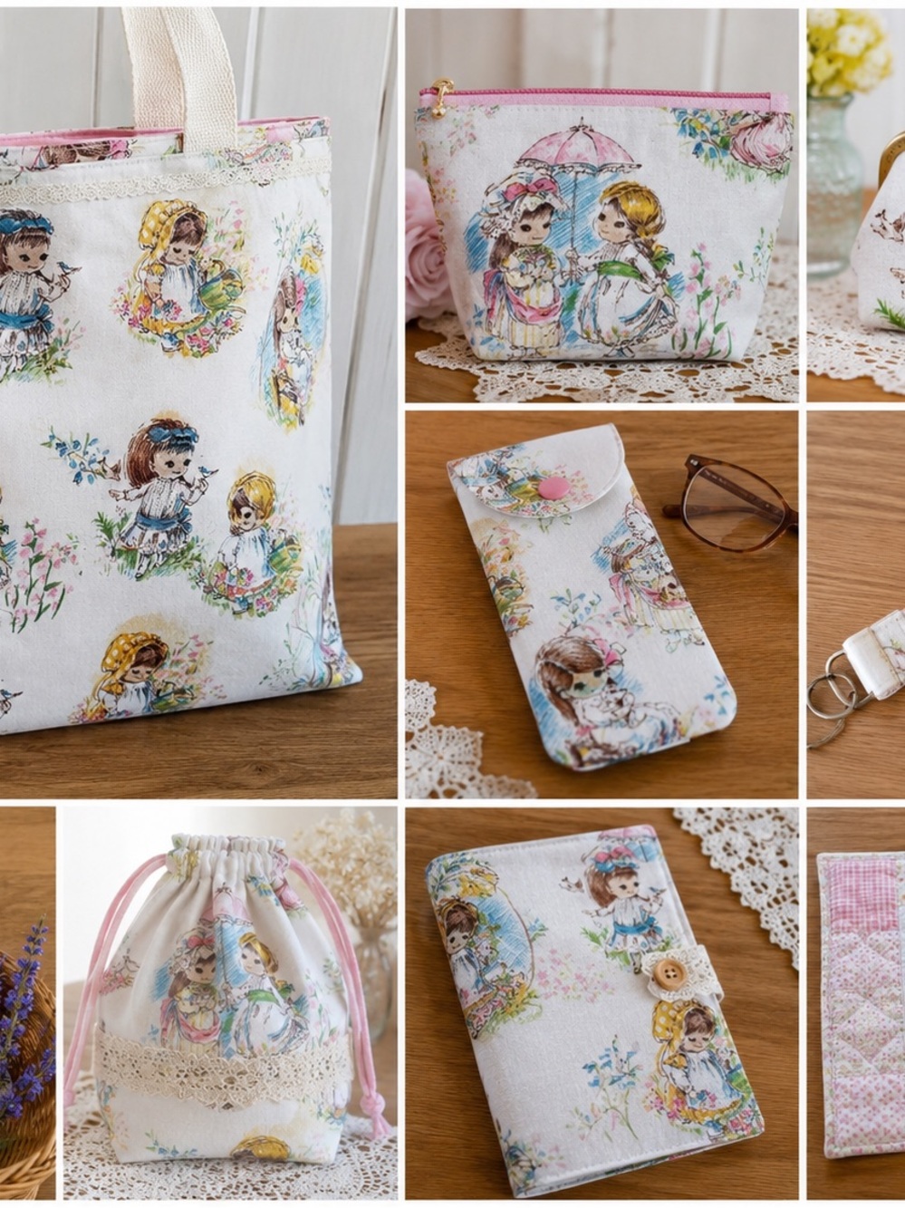 VINTAGE 1960'S Storybook Little Girls 44" x 35" Cottagecore Nursery Fabric - Picture 10 of 12